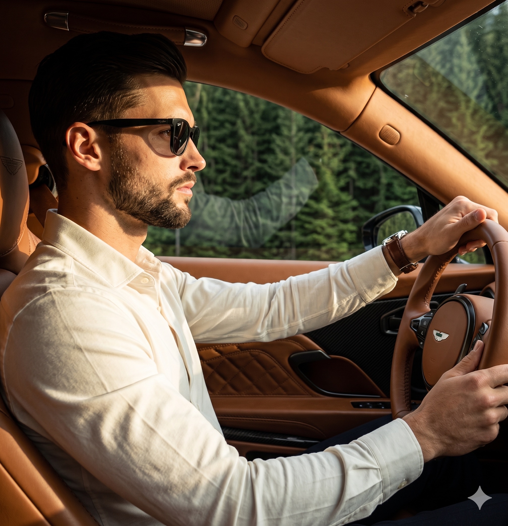 Luxury Car Drive with Stylish Man