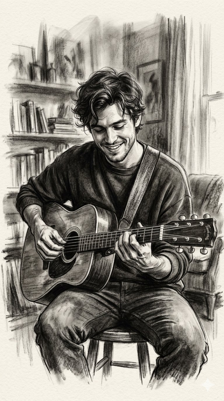 Charcoal Portrait of Guitarist