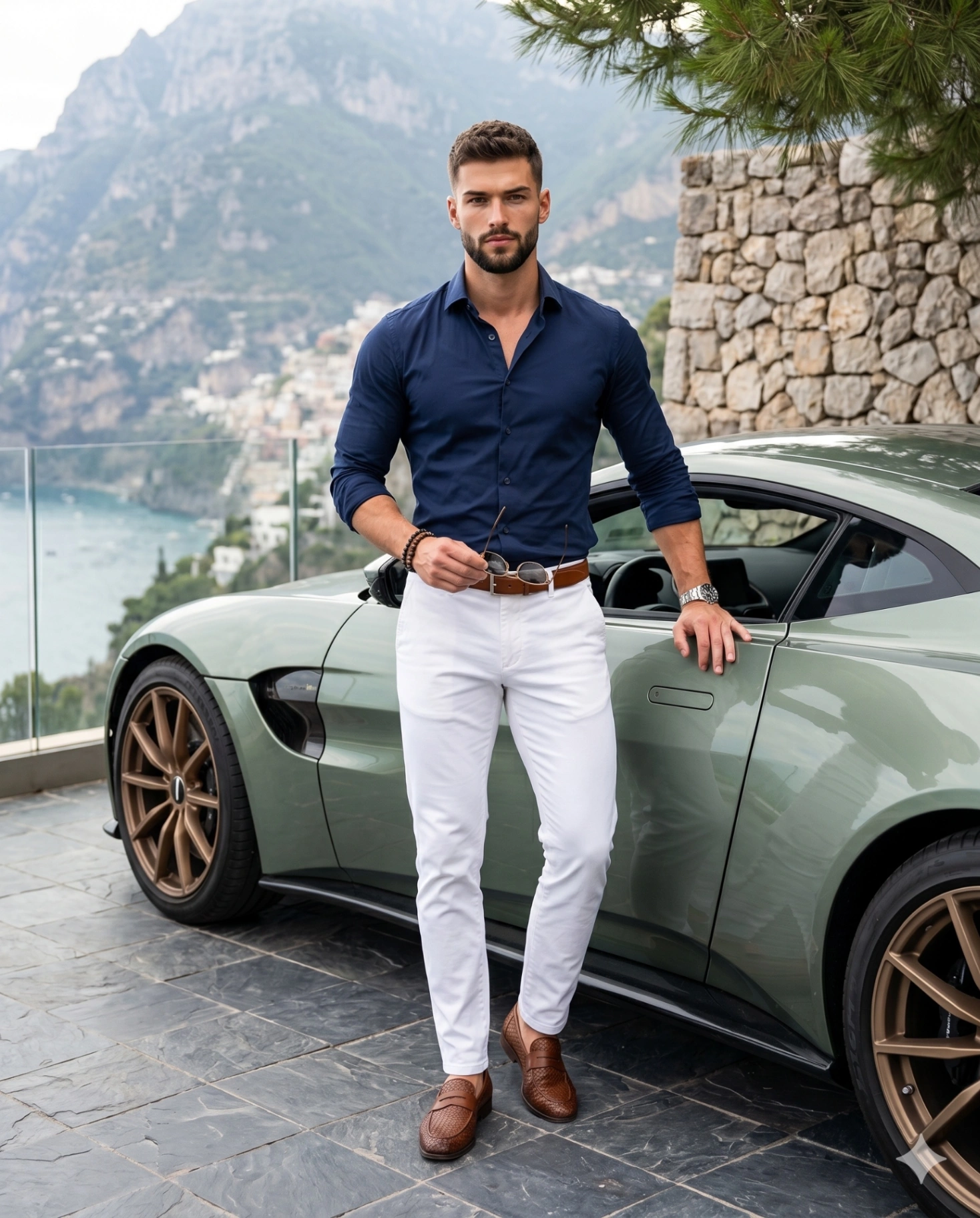 Confident Man with Green Aston Martin Vantage