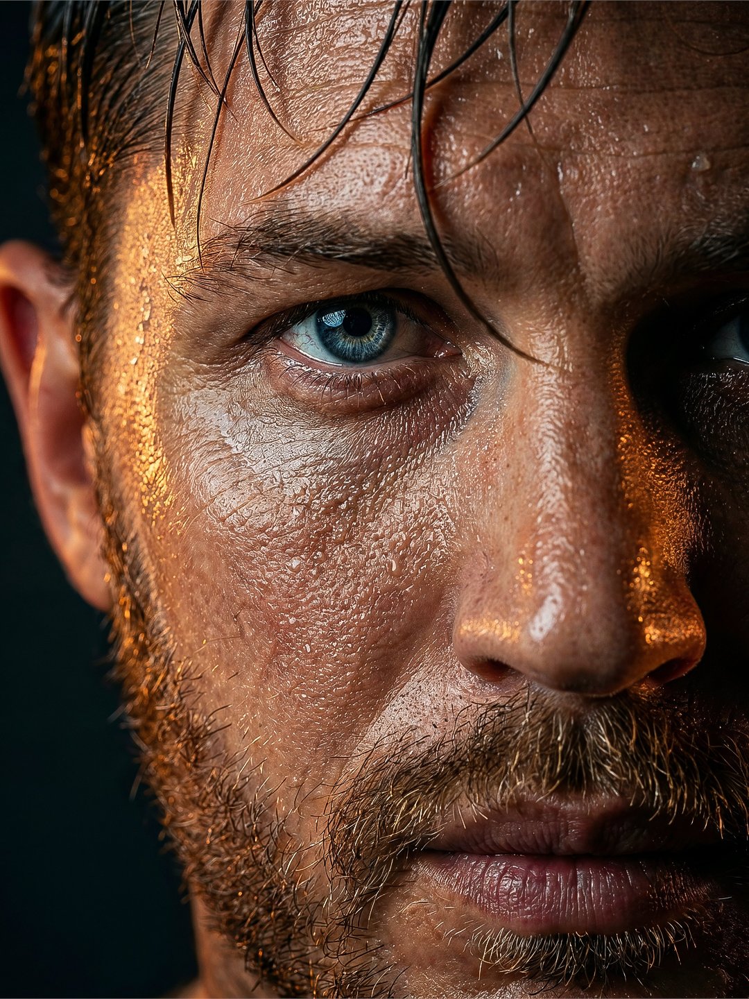 Ultra-realistic Wet Rugged Man Portrait