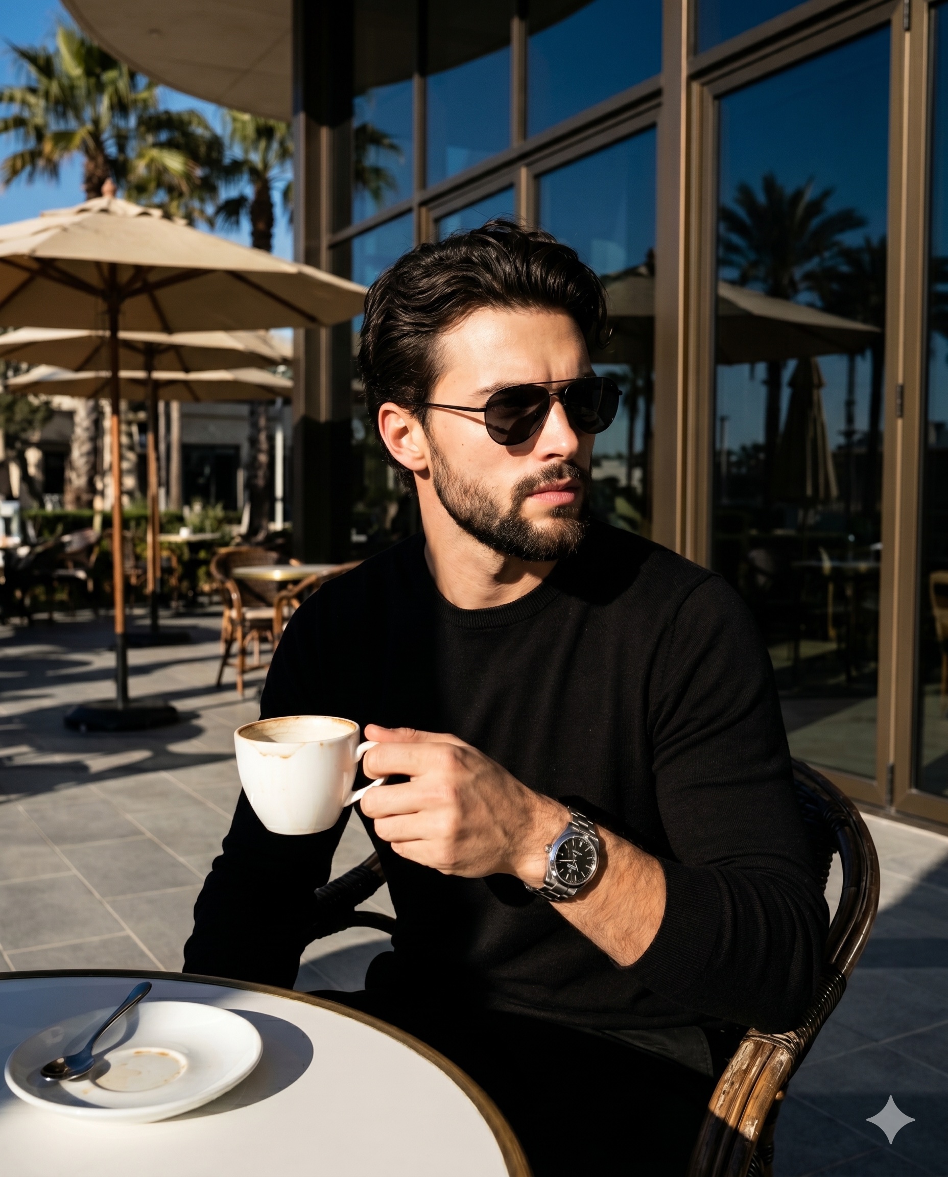 Confident Man in Chic Cafe Setting