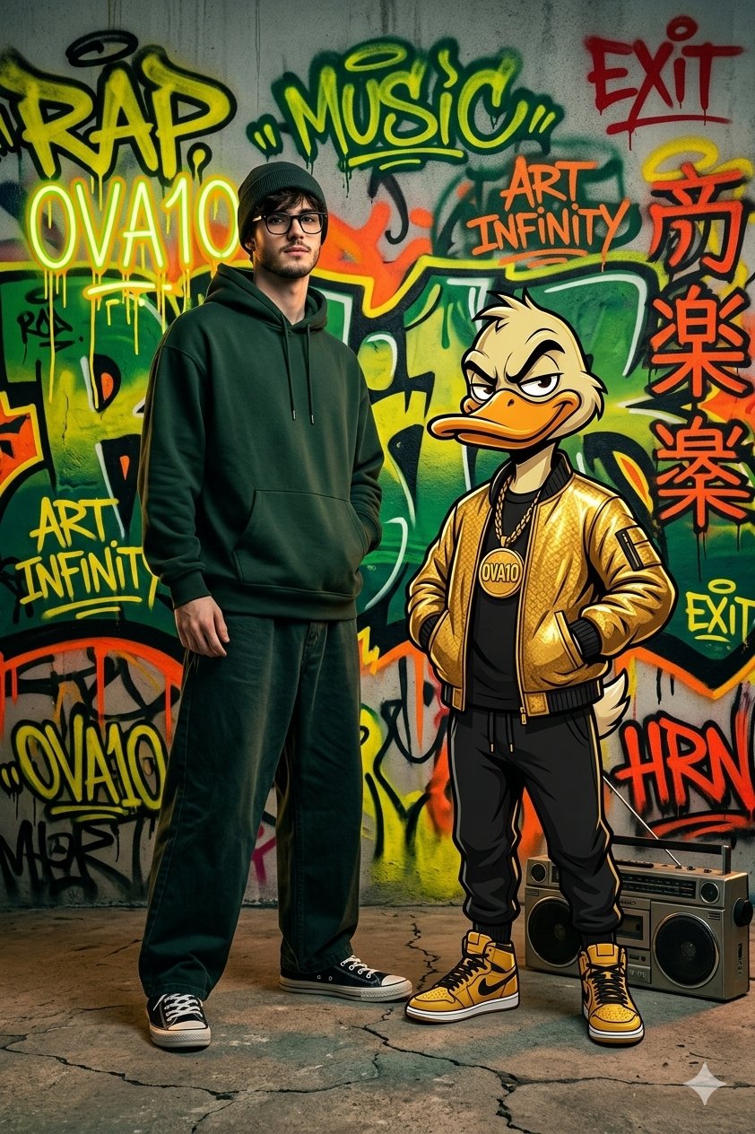 Urban Fashion Editorial with Man and Cartoon Duck